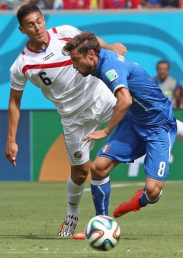 Oscar Duarte de Costa Rica y Claudio Marchisio jugador de Italia