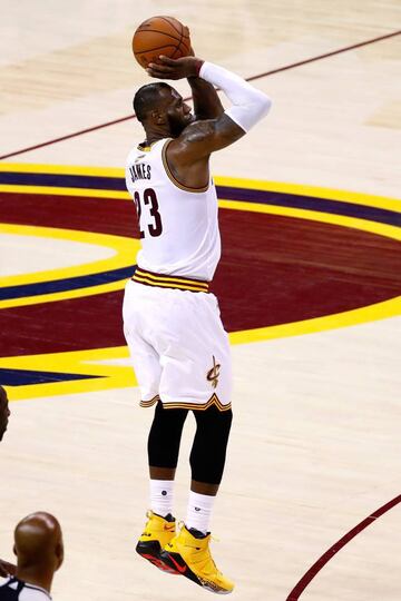 LeBron James #23 of the Cleveland Cavaliers shoots in the second quarter.