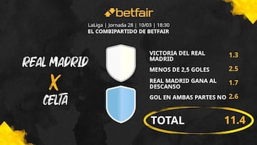 Real Madrid vs. RC Celta de Vigo: Combipartido de Betfair a cuota 11.4