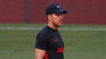 Simeone, en el entrenamiento del Atlético.