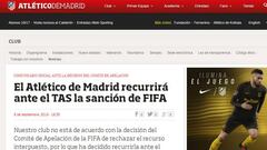 Atlético Madrid to appeal against FIFA transfer ban
