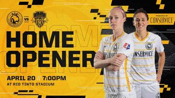 Becky Sauerbrunn y Vero Boquete, en el cartel promocional del primer partido de Utah en la NWSL 2019.