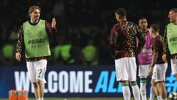 Newcastle United's German striker #27 Nick Woltemade warms up prior to the UEFA Champions League knockout phase play-off first leg football match between Qarabag and Newcastle at the Tofiq Bahramov Republican Stadium in Baku on February 18, 2026. (Photo by Giorgi ARJEVANIDZE / AFP)