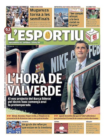 Portada de 'L'Esportiu' del miércoles, 12 de julio de 2017.