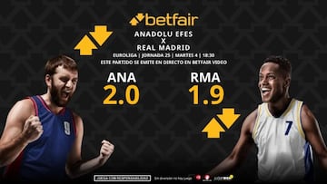 Anadolu Efes vs. Real Madrid: horario, dónde ver, pronósticos, estadísticas y clasificación