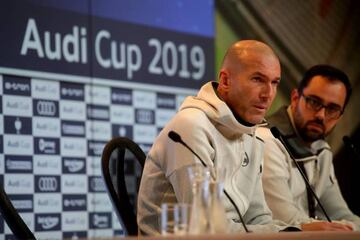 Zinedine Zidane, head coach of Real Madrid, speaks during the press conference after the Audi cup 2019 3rd place match between Real Madrid and Fenerbahce.