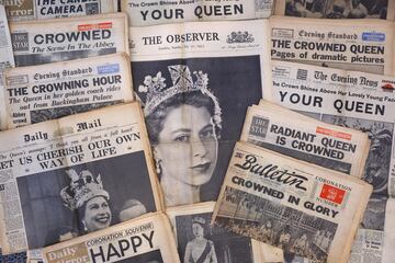 UK newspapers' front pages from Britain's Queen Elizabeth's Coronation in 1953 are displayed, in London, Britain April 25, 2023