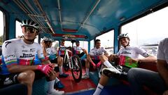 Team Medellin cyclists pose for a picture before the start of the first stage of the Tour Colombia UCI 2024 from Paipa to Duitama, Colombia, on February 6, 2024. (Photo by Luis Acosta / AFP)