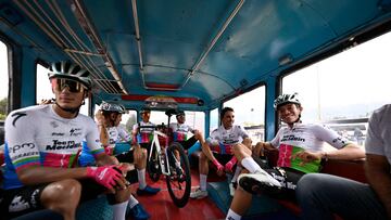 Team Medellin cyclists pose for a picture before the start of the first stage of the Tour Colombia UCI 2024 from Paipa to Duitama, Colombia, on February 6, 2024. (Photo by Luis Acosta / AFP)