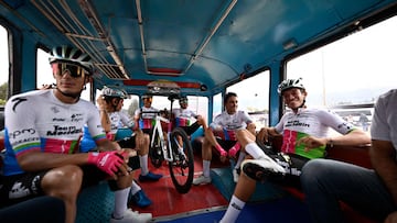 Team Medellin cyclists pose for a picture before the start of the first stage of the Tour Colombia UCI 2024 from Paipa to Duitama, Colombia, on February 6, 2024. (Photo by Luis Acosta / AFP)