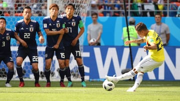 El momento del gol de Juan Fernando Quintero en la derrota de la Selecci&oacute;n Colombia ante Jap&oacute;n por la primera fecha del Grupo H del Mundial Rusia 2018