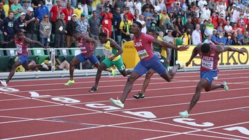 EUGENE, OREGON - JULY 16: Fred Kerley of Team United States competes in the Men�s 100 Meter Final on day two of the World Athletics Championships Oregon22 at Hayward Field on July 16, 2022 in Eugene, Oregon.   Patrick Smith/Getty Images/AFP
== FOR NEWSPAPERS, INTERNET, TELCOS & TELEVISION USE ONLY ==