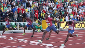 EUGENE, OREGON - JULY 16: Fred Kerley of Team United States competes in the Men?s 100 Meter Final on day two of the World Athletics Championships Oregon22 at Hayward Field on July 16, 2022 in Eugene, Oregon. Patrick Smith/Getty Images/AFP
== FOR NEWSPAPERS, INTERNET, TELCOS & TELEVISION USE ONLY ==