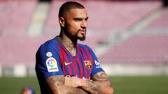 Soccer Football - FC Barcelona presents new signing Kevin-Prince Boateng - Camp Nou, Barcelona, Spain - January 22, 2019   FC Barcelona&#039;s Kevin-Prince Boateng during the presentation   REUTERS/Albert Gea