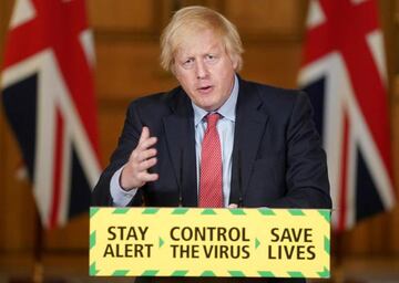 Bubbles | Britain's Prime Minister Boris Johnson speaks during a daily briefing to update on the coronavirus disease.