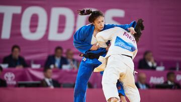 (L-R), MARY VARGAS of Chile and EDNA CARRILLO of Mexico during the Mexico vs. Chile match, corresponding to Womens Judo -48 kg 1/4 Final, at the XVIII Pan American Games Lima 2019, at Sports Center 1, on August 8, 2019.
 
 &amp;lt;br&amp;gt;&amp;lt;br&amp;gt;
 
 (I-D), MARY VARGAS de Chile y EDNA CARRILLO de Mexico durante el combate M&amp;#xe9;xico vs Chile, correspondiente a Judo Femenino -48 kg 1/4 Final, en los XVIII Juegos Panamericanos Lima 2019, en el Polideportivo 1, el 08 de Agosto de 2019.