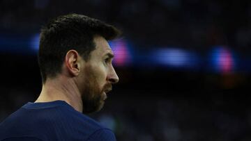 PARIS, FRANCE - MARCH 19: Leo Messi of Paris Saint-Germain looks on during the Ligue 1 match between Paris Saint-Germain and Stade Rennes at Parc des Princes on March 19, 2023 in Paris, France. (Photo by Aurelien Meunier - PSG/PSG via Getty Images)