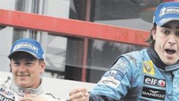 <b>NUEVO DUELO. </b>Alonso y Raikkonen lucharán ahora por el título de constructores, una vez que el español ya se ha proclamado campeón de pilotos.