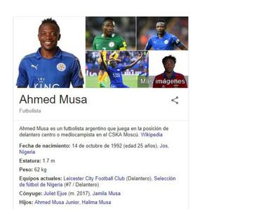 ?Ahmed Musa, ¨ªdolo argentino? Modifican su perfil en Wikipedia