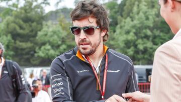 McLaren driver Fernando Alonso (14) of Spain arrive at the qualifying day of the Spanish Formula One Grand Prix on 12th May 2018 in Barcelona, Spain.