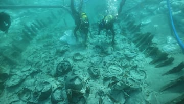 A couple hundred feet from shore in a popular tourist area a diver found a sunken ship loaded with cargo that has been resting there since the 4th century.