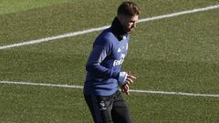 Sergio Ramos durante el entrenamiento.