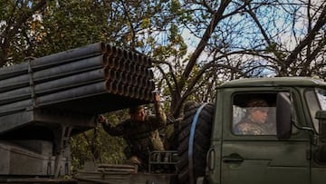 A crew of BM-21 'Grad' multiple rocket launcher prepares to fire towards Russian positions in Donetsk region on October 3, 2022, amid the Russian invasion of Ukraine. (Photo by ANATOLII STEPANOV / AFP) (Photo by ANATOLII STEPANOV/AFP via Getty Images)