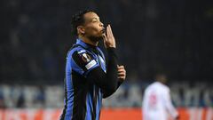 BERGAMO, ITALY, MARCH 10:
Luis Muriel, of Atalanta, celebrates after scoring his second goal during the Europa League round of 16 first leg football match between Atalanta and Bayer 04 Leverkusen at the Atalanta Stadium in Bergamo, Italy, on March 10, 2022. (Photo by Isabella Bonotto/Anadolu Agency via Getty Images)