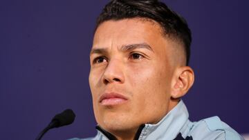 Porto (Portugal), 12/09/2022.- FC Porto's Matheus Uribe during a press conference a day ahead to their Champions League group B soccer match against Club Brugge, at Dragao stadium, in Porto, north of Portugal, 12 September2022. FC Porto will face Club Brugge in their Champions League match on 13 September 2022. (Liga de Campeones) EFE/EPA/JOSE COELHO