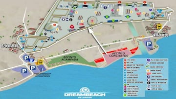 Mapa del recinto de conciertos de DreamBeach Villaricos