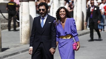 Presenter Nuria Roca and husband Juan del Val during the wedding of Sergio Ramos and Pilar Rubio in Seville on Saturday, 15 June 2019.