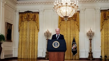 U.S. President Joe Biden delivers remarks on Russia&#039;s attack on Ukraine, in the East Room of the White House in Washington, U.S., February 24, 2022.  REUTERS/Leah Millis