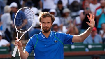 El tenista ruso Daniill Medvedev celebra su victoria ante Alejandro Davidovich en los cuartos de final del BNP Paribas Open, el Masters 1.000 de Indian Wells.