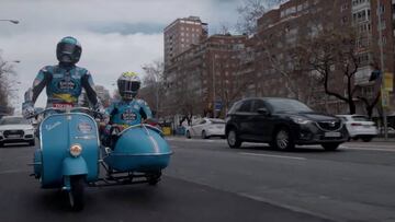 ?lex M¨¢rquez y?Joan Mir por las calles de Madrid en sidecar