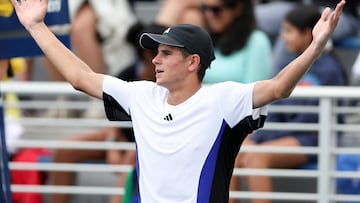 Rafael Jódar celebra su triunfo contra Nicolai Budkov en la final júnior del US Open.