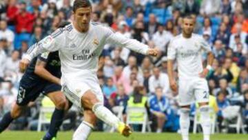 Cristiano es el máximo artillero del equipo, con 15 goles. En la imagen, su último tanto en Liga, de penalti, al Málaga.