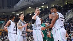 ATHENS, GREECE - FEBRUARY 10: Players of Valencia Basket react during the 2022-23 Turkish Airlines EuroLeague Regular Season Round 24 game between Panathinaikos Athens and Valencia Basket at OAKA on February 10, 2023 in Athens, Greece. (Photo by Panagiotis Moschandreou/Euroleague Basketball via Getty Images)