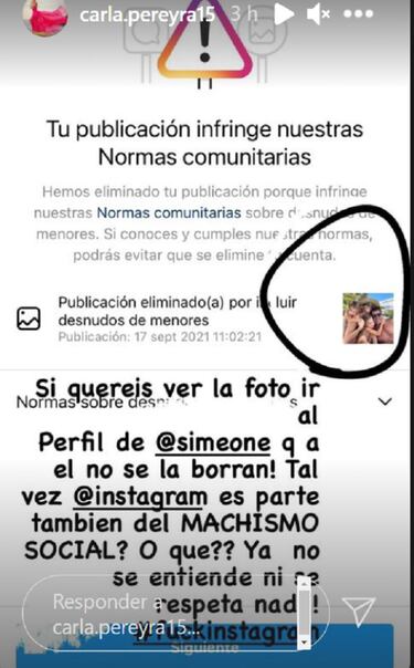 Carla Pereyra estalla contra Instagram por censurarle una foto con Simeone y sus hijas