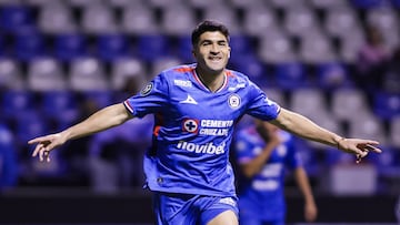Nicolas Ibanez celebrates his goal 5-0 of Cruz Azul during the round one second leg match between Cruz Azul and Vancouver FC as part of the CONCACAF Champions Cup 2026, at Cuauhtemoc Stadium on February 12, 2026 in Puebla, Mexico.