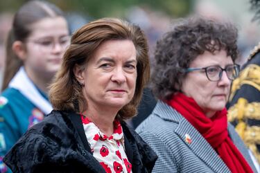 Mair Eluned Morgan, baronesa Morgan de Ely, durante la ceremonia anual del Domingo del Recuerdo en el Cenotafio de Whitehall, en Londres.