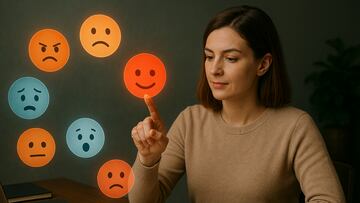 Person with multiple emotions floating - artist's impression