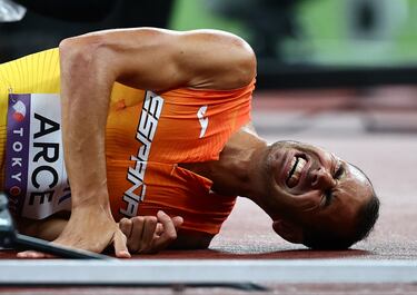 El atletita español nacido en Burgos, tras golpearse la rodilla con uno de los obstáculos, se ha visto obligado a abandonar el Mundial de atletismo celebrado en Tokio. Después de intentarlo se ha tirado al suelo entre gestos de mucho dolor. Ha tenido que abandonar la pista en silla de ruedas. El peor final posible para el español.