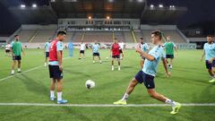 Los jugadores del Espanyol se entrenaron ayer por la noche en el escenario del encuentro