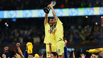      Henry Martin and Miguel Layun lift the Champion trophy - La 14 - with Players of America during the final second leg match between Club America and Tigres UANL as part of Torneo Apertura 2023 Liga BBVA MX, at Azteca Stadium, December 17, 2023, in Mexico City, Mexico.