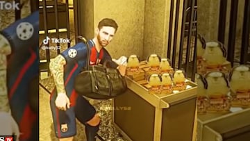 In a video that simulates the Grand Theft Auto video game, Lionel Messi appears, stealing the eight Ballon d’Ors he’s won and stuffing them in a bag.