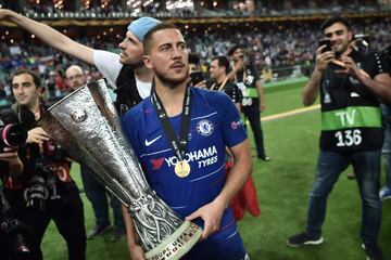 El delantero belga consiguió su último trofeo con el Chelsea el 30 de mayo de 2019, después de ganar al Arsenal en el Estadio Olímpico de Bakú 

