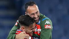 La buena relaci&oacute;n entre David Ospina y Alex Meret, los arqueros que compiten en Napoli.