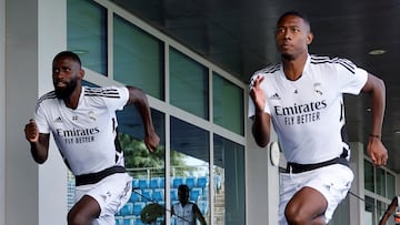 MADRID, SPAIN - SEPTEMBER 09: Antonio Rüdiger and David Alaba players of Real Madrid are training at Valdebebas training ground on September 09, 2022 in Madrid, Spain. (Photo by Helios de la Rubia/Real Madrid via Getty Images)