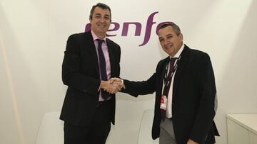 El Director General de Unipublic, Javier Guillén, y el Director de Marketing, Distribución y Accesibilidad de Renfe, Manuel Sempere