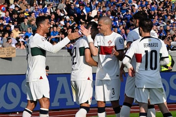 Cristiano celebra un gol a Islandia jugando con Portugal